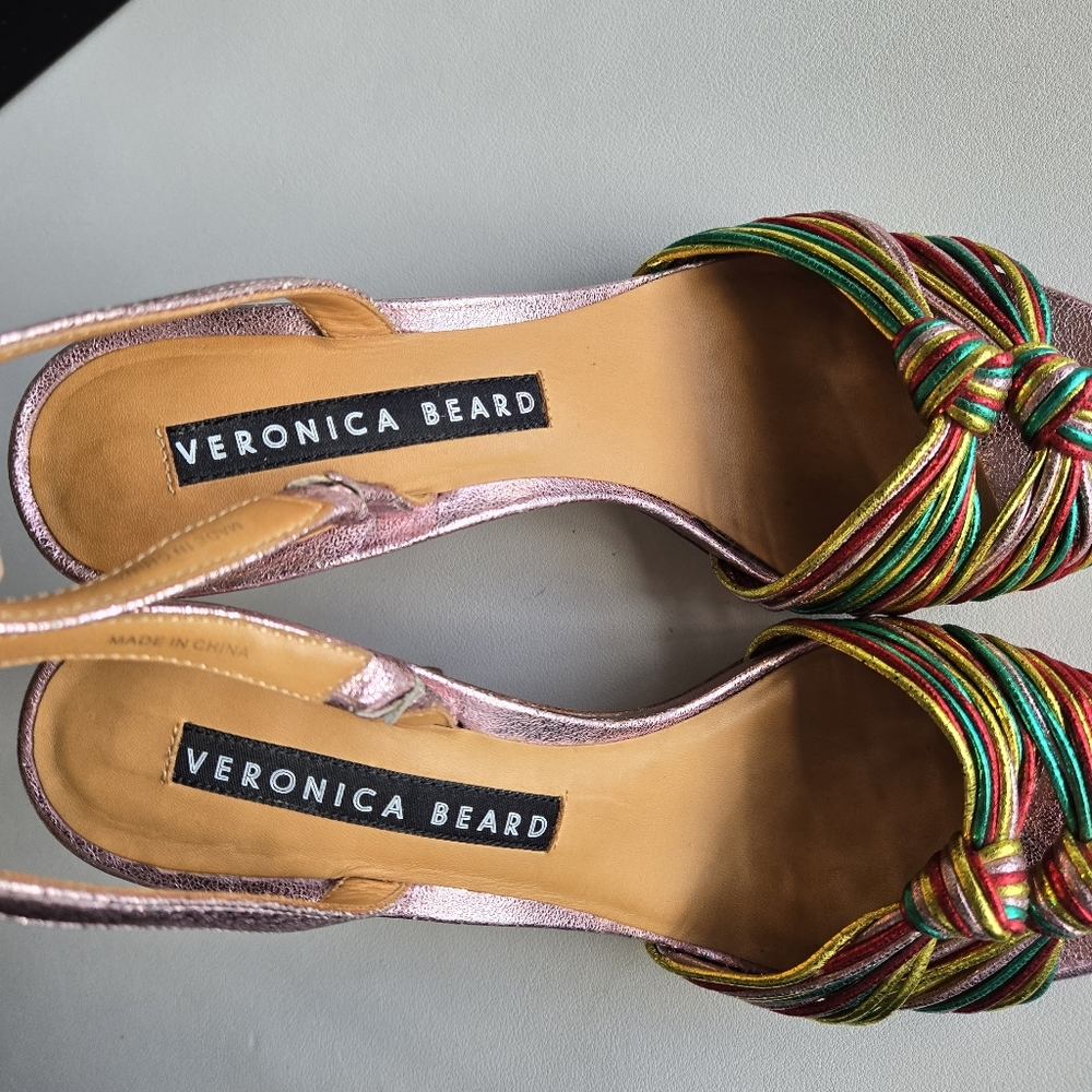 Veronica Beard Metallic Rainbow Leather Alessia Knot Sandals Size 37 Glam Party - Picture 4 of 9